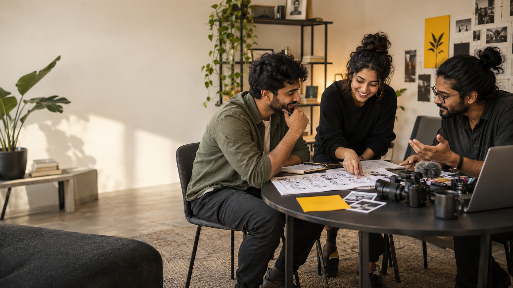 Founders reviewing a video storyboard together